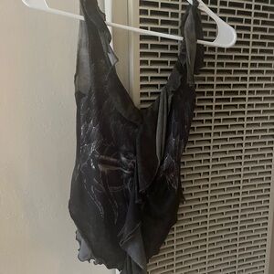 Urban Outfitters Black Sheer Ruffle Tie-Shoulder Camisole